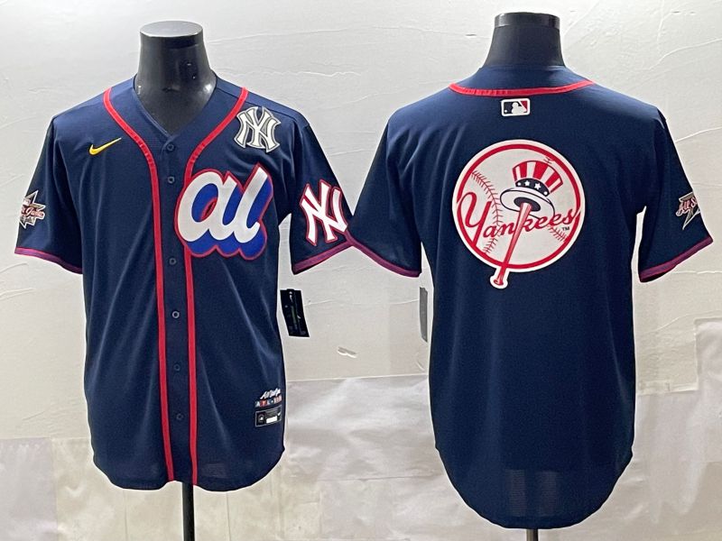 Men 2025 New York Yankees Blank Drak Blue All star Blank Blue Nike MLB Jersey style 18->new york yankees->MLB Jersey